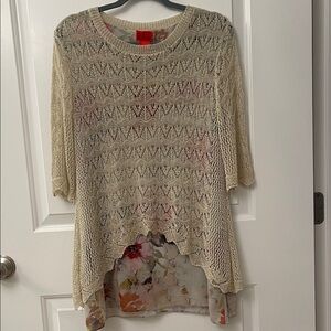 Christina Cream Knit Top with Floral Accent